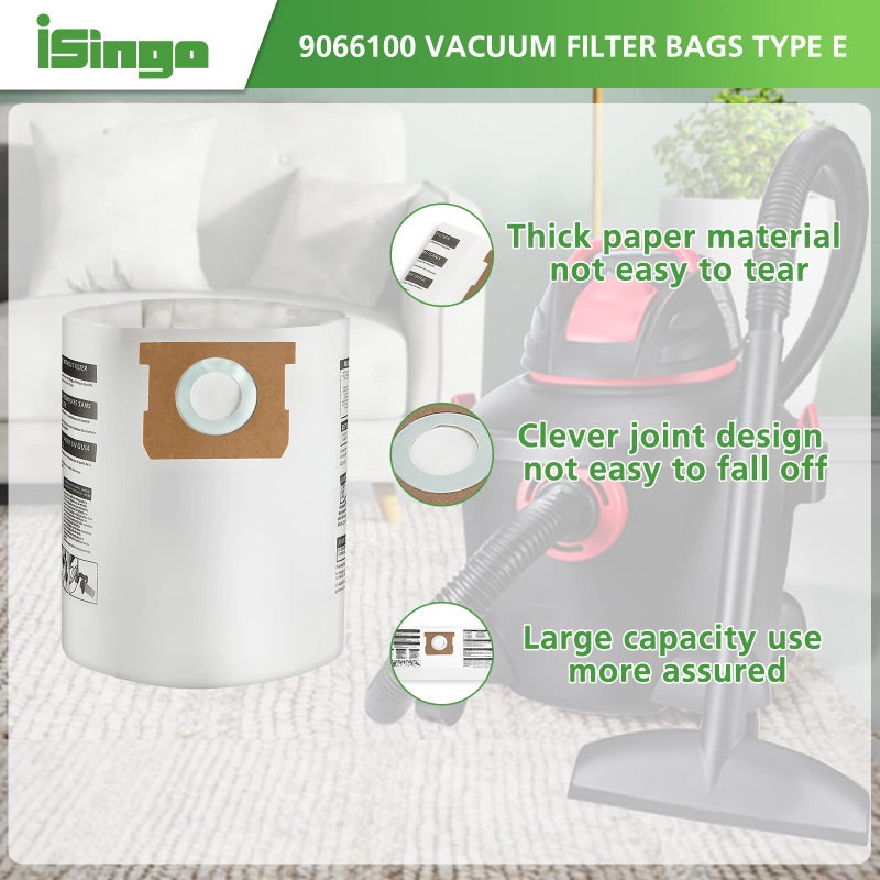 isingo 15 عبوة أكياس فلتر بديلة سعة 5-8 جالون لجهاز الشفط نوع E-9066100، 90661، 9066133، نوع H لـ S90671 9067100 9067133؛ VF2004، أكياس فلتر شفط عالية الكفاءة يمكن التخلص منها VHBS - Image 3